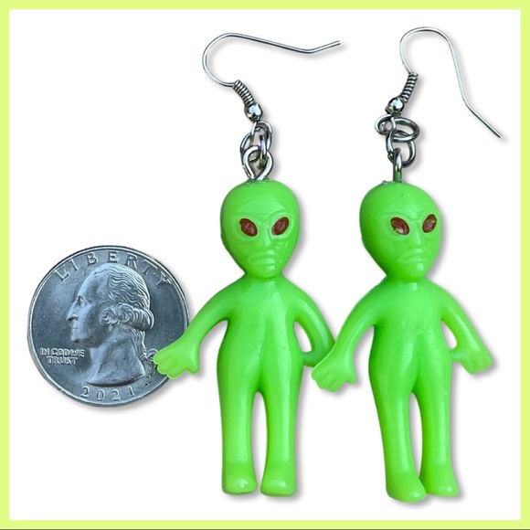 Neon Glow-in-the-Dark Alien Dangling Earrings - Picture 3 of 6